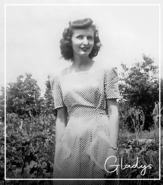Gladys, smiling in a dress — inspiration behind the brand’s name